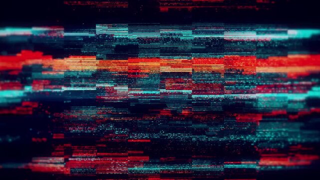 Neon Glitch Data Visualization With Red And Cyan Horizontal Lines And Digital Noise