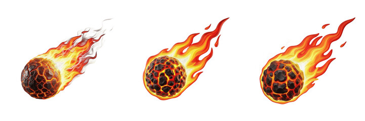 Fire Meteor PNG Isolated on White Background Burning Comet Asteroid Falling Fireball Space Rock Meteorite Impact Flame Trail Outer Space Disaster Graphic Element © Musalman