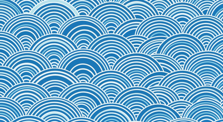 Seamless Japanese Wave Pattern Blue Abstract Background
