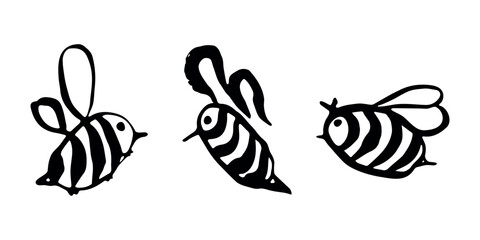 Set of hand drawn happy funny cute honey bee clipart Adorable flying striped insect friendly kawaii bumble bee For kids print, web, design, decor, logo © Daria Shane