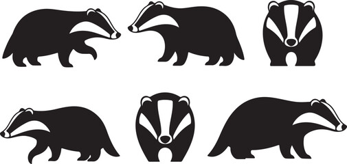 Fototapeta premium Badger Silhouette Set Wild Mammal Vector Illustration