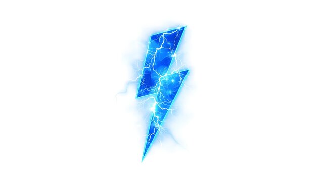 Dynamic electric lightning bolt illustration with vibrant glowing energy, a powerful blue thunder symbol showcasing speed and innovation on a clean white background