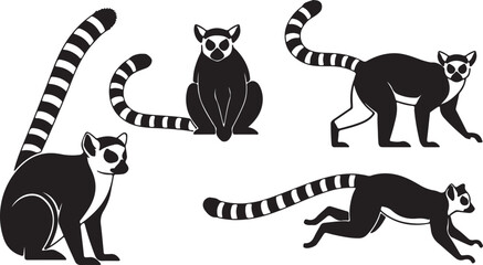 Lemur Silhouette Set Exotic Primate Wildlife Vector Illustration © Ai_Images