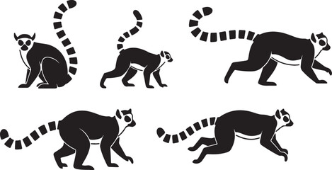 Lemur Silhouette Set Exotic Primate Wildlife Vector Illustration © Ai_Images
