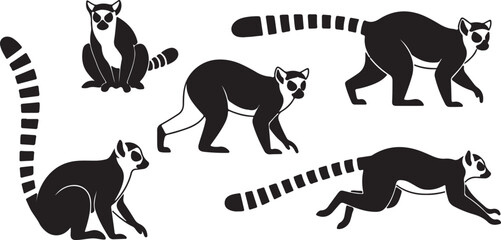 Lemur Silhouette Set Exotic Primate Wildlife Vector Illustration © Ai_Images