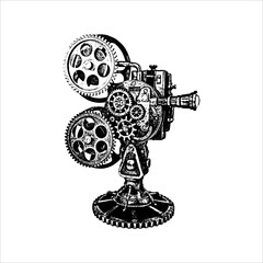 Obraz premium Vintage Mechanical Film Projector Built from Interlocking Gears