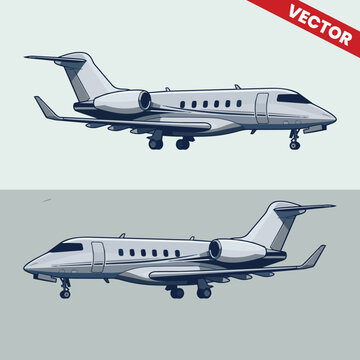 Double Executive Private Jet Vector Set Luxury Aircraft Side Profile View for Business Travel Marketing Professional Aviation Corporate Charter Flight Graphic Design Elements