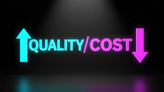 Quality over Cost Optimization Concept with Upward Arrow and Downward Arrow on Dark Backdrop for Business Growth.
