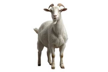 Naklejka premium White goat standing and looking at camera with small horns, livestock animal on transparent background