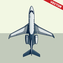 Detailed top view vector illustration of a private business jet or commercial airplane with twin rear engines for luxury travel and corporate aviation design themes © Aryanto
