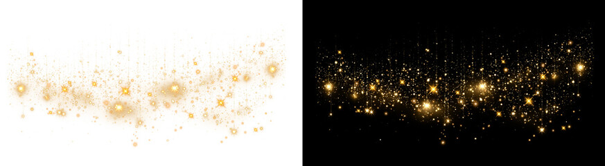 PNG image of A beautiful shimmering golden glitter dust with sparkling light particles creating a magical and festive overlay effect on transparent background. © rehena