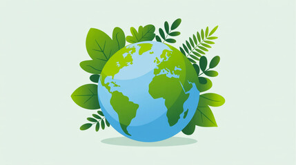 Vector illustration of globe surrounded by green leaves
