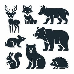 Fototapeta premium Collection of forest animal silhouettes.