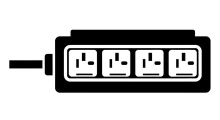 Black and white illustration of a power strip with multiple outlets