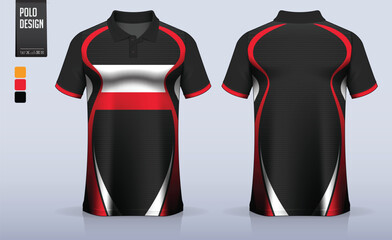 Naklejka premium Polo shirt mockup template design for soccer jersey, football kit or sportswear. Sport uniform in front view and back view. T-shirt mockup for sport club. Fabric pattern.