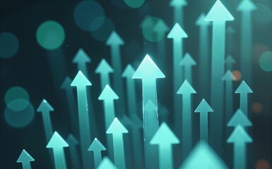 Blue arrows point upward symbolizing growth and progress in a