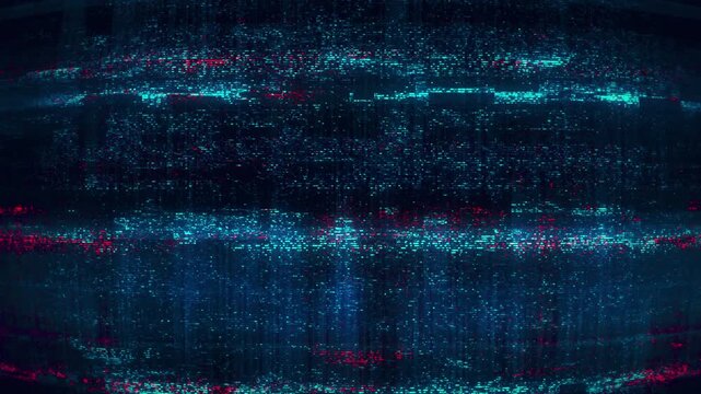 Glitchy Digital Data Stream With Blue Neon Noise Futuristic Abstract Signal Patterns And Static