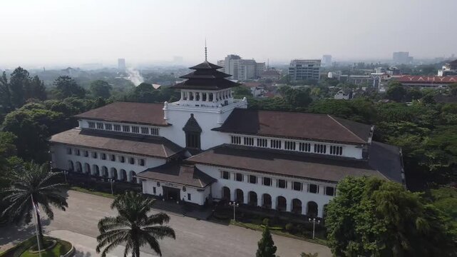 aerial view of the central icon city of bandung "Gedung Sate"