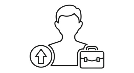 Obraz premium Simple line drawing of a person with a briefcase and upward arrow