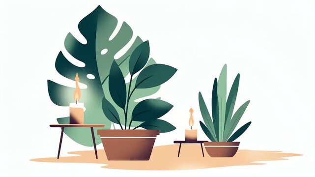 Serene Indoor Garden - A Minimalist Animation of Plants and Candles.