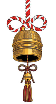Traditional Japanese Suzu Bell with Red and White Rope