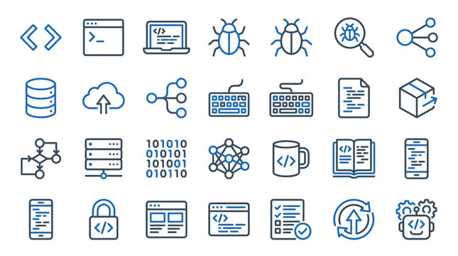 Collection of Technology and Data Icons for Digital Interface Design. Vector Icons Set
