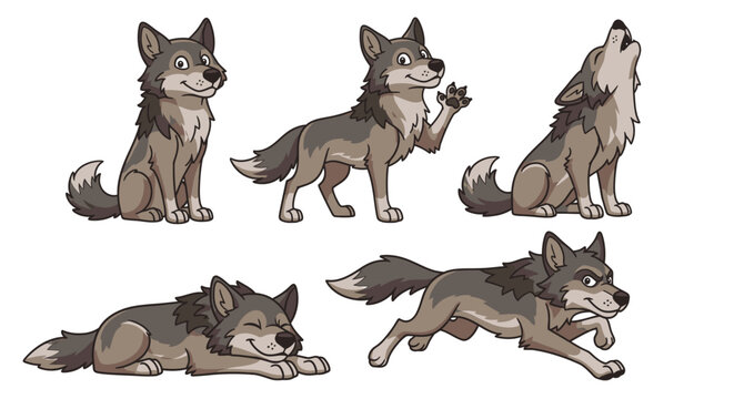 Dire Wolf Various Poses Cartoon Vector Character
