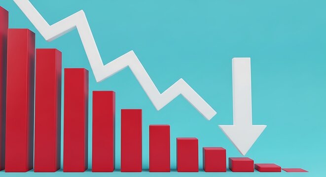 Declining business graph with downward trend arrow