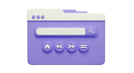 Obraz premium 3D purple browser interface with search bar and navigation icons