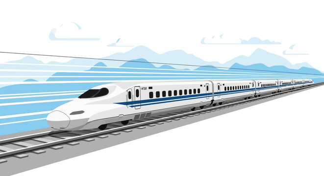 High Speed Bullet Train Moving Fast on Tracks
