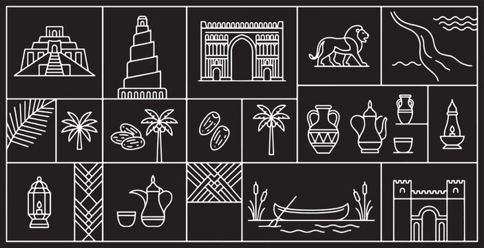 Ancient Mesopotamian Civilization Symbols and Icons Collection.