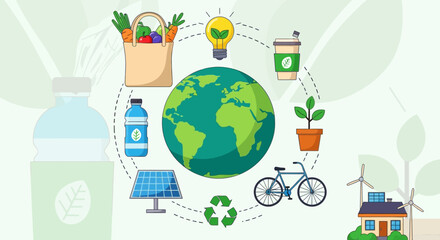Earth Centered Sustainability Concept With Eco Icons.