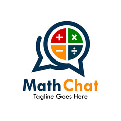 Educational math chat logo featuring calculator symbols inside a speech bubble icon, perfect for tutoring apps, online learning, and mathematics discussion platforms.