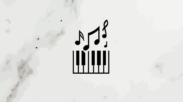 Stylized Black Piano Keyboard and Musical Notes Icon. Music, Harmony, Rhythm, Education, Hobby, Creative Illustration
