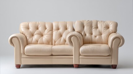 Fototapeta premium Elegant and Comfortable Leather Sofa with Tufted Design Perfect for Modern Living Spaces and Elegant Interiors Featuring Classic Style and Neutral Colors