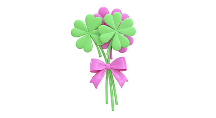 3D Rendering of Clover Flowers with Pink Bow