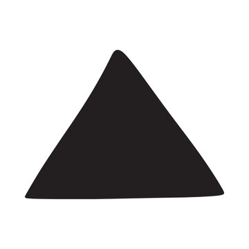 A simple black triangle illustration on a stark white background