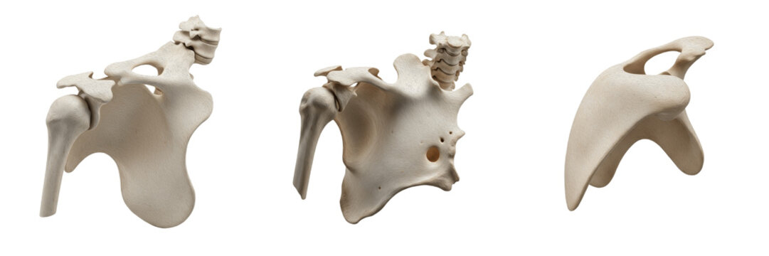 Human Shoulder Girdle and Scapula Anatomy Set with Humerus Head, Clavicle, and Acromion Details. Professional Medical Illustration of the Skeletal System for Healthcare Education.