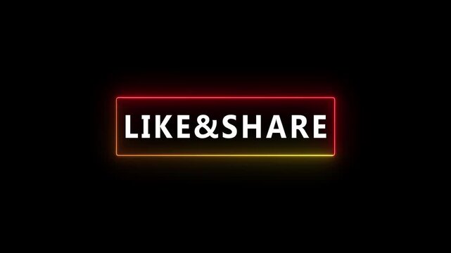 Neon Glow Rectangle with White Text LIKE& SHARE on Black Background like and share social media