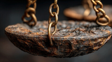 Justice scale fulcrum macro featuring worn metal pivot, balanced tension detail, shallow depth focus, symbolic equilibrium, fairness concept, and refined craftsmanship in classic legal symbolism