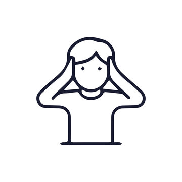 Person Covering Ears Line Icon To Block Out Unwanted Noise And Sound