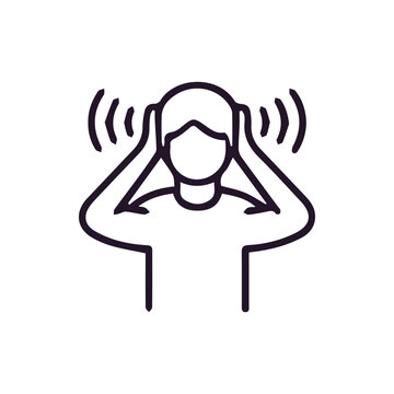 Person Covering Ears From Loud Noise Simple Line Icon Vector Graphic