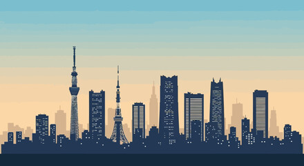 Obraz premium Tokyo City Skyline Silhouette Vector Illustration at Sunset