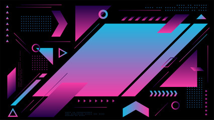 Abstract geometric background with neon pink and blue gradients futuristic tech shapes triangles and circles on dark backdrop for digital landing pages and modern banner design