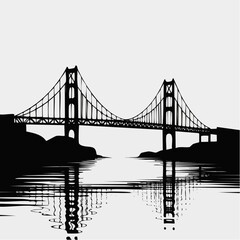 Fototapeta premium black silhouette suspension bridge illustration on white background