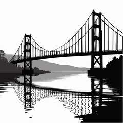 Fototapeta premium black silhouette of suspension bridge over water