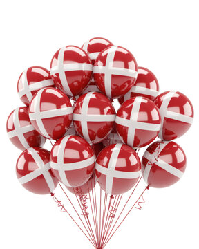 Celebrate Danish national pride with a festive bunch of red and white balloons featuring the Dannebrog flag.