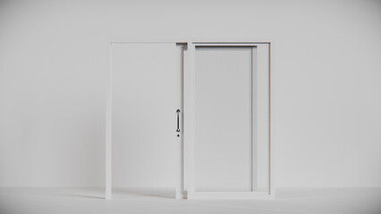 3D render of modern sliding door window with aluminum frame and clean design. Perfect for architectural catalogs, product visualization, home improvement projects, and contemporary interior decor.

