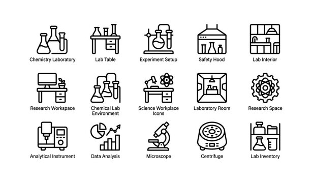 Chemistry laboratory icons collection for experiment and research setup