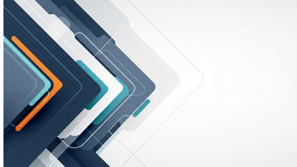 Fototapeta premium Futuristic technology background featuring dark blue and teal overlapping geometric panels with hi-tech diagonal lines. Modern IT corporate presentation template or digital network banner.